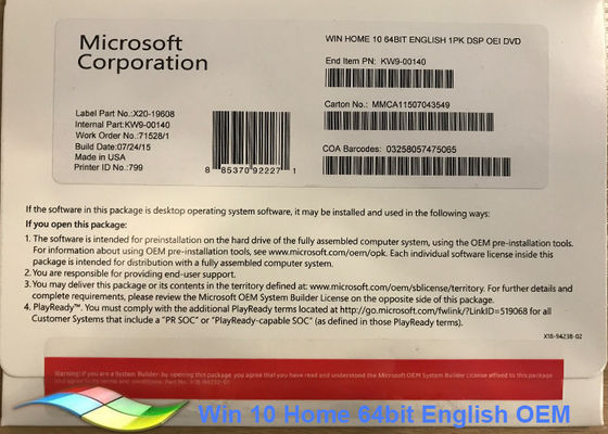 China Full Version Windows 10 Home Product Key / Win 10 Pro Software/Windows 10 Home Product Key/ Windows 10 Home License supplier