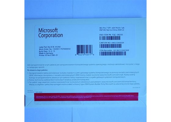 China OEM Package Microsoft Windows 7 Professional License Key Software DVD / COA License supplier