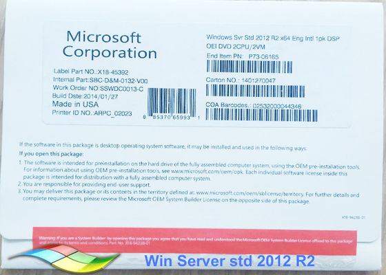 China 100% Original Windows Server 2012 OEM FPP Pack Standard 64bit Online Activate supplier