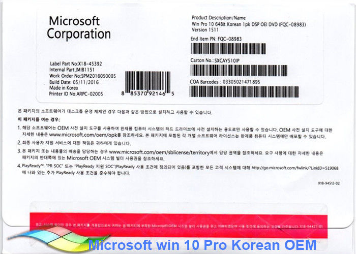 100% Original Windows 10 Professional Oem COA X18 Multi Language